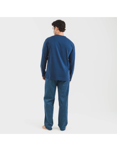 Pigiama uomo flanella Cuadro Edesia blu pijama-franela