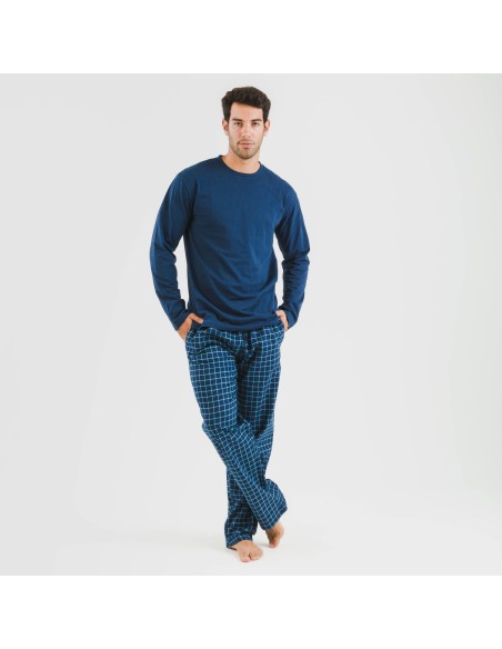 Pigiama uomo flanella Cuadro Edesia blu pijama-franela