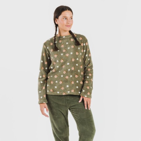 Pigiama pile coral Tatini verde militare pigiami-inverno-donna