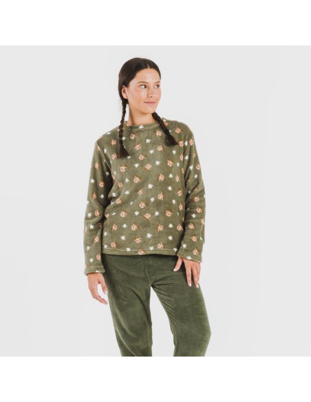 Pigiama pile coral Tatini verde militare pigiami-inverno-donna