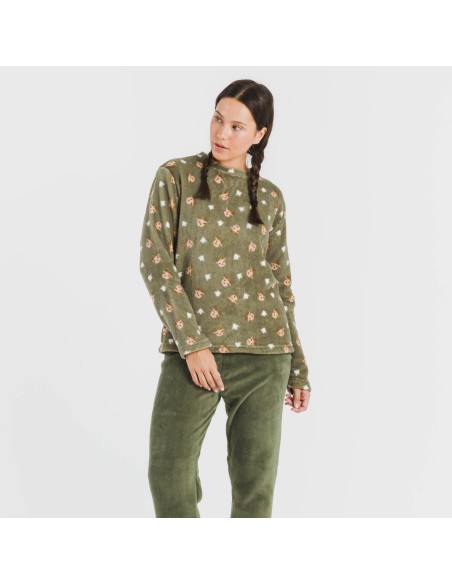 Pigiama pile coral Tatini verde militare pigiami-inverno-donna