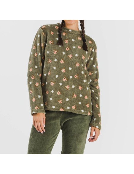 Pigiama pile coral Tatini verde militare pigiami-inverno-donna