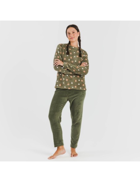 Pigiama pile coral Tatini verde militare pigiami-inverno-donna