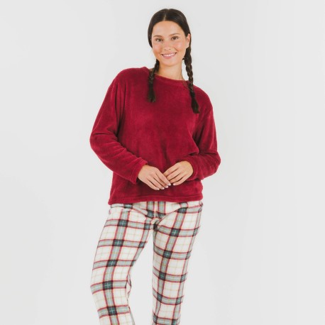 Pigiama pile coral Cuadro Fiorile bordeaux pigiami-inverno-donna