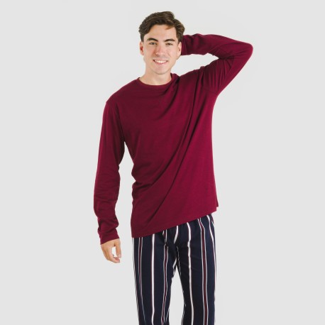 Pigiama lungo uomo cotone Lucio bordeaux pijama-algodon