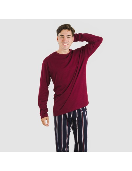 Pigiama lungo uomo cotone Lucio bordeaux pijama-algodon