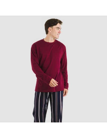 Pigiama lungo uomo cotone Lucio bordeaux pijama-algodon