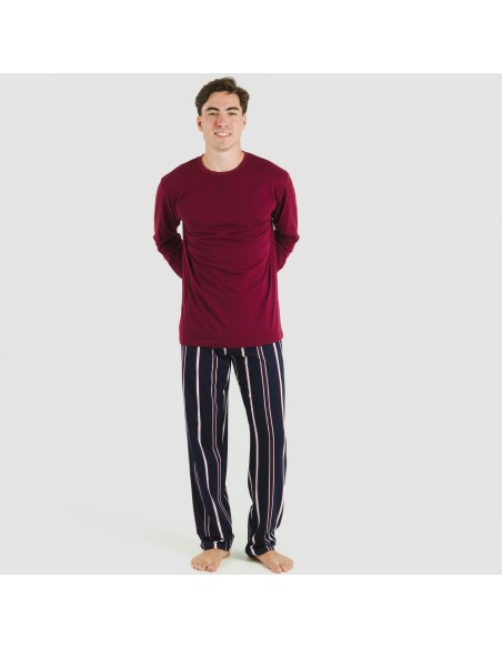 Pigiama lungo uomo cotone Lucio bordeaux pijama-algodon