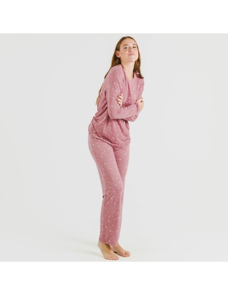 Pigiama lungo soft Ambarina malva rosa pigiami-lunghi-donna