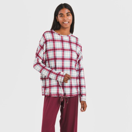 Pigiama lungo Secret donna Cuadro Dalis bordeaux pijama-largo-secret