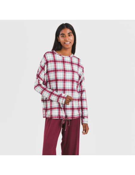 Pigiama lungo Secret donna Cuadro Dalis bordeaux pijama-largo-secret